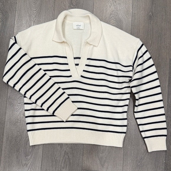 Wilfred V-Neck Sweater in Cream and Black Stripes - Picture 1 of 1